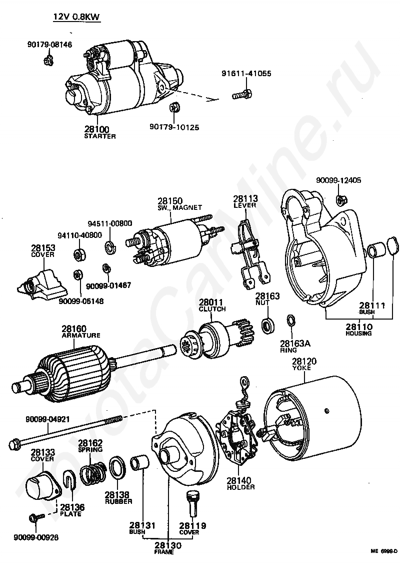 Схема стартера тойота. Toyota Hi Ice детали стартера. 28160-26070 Стартер. Стартер на Краун 141. Стартер Тойота тундра 5.7 схема.
