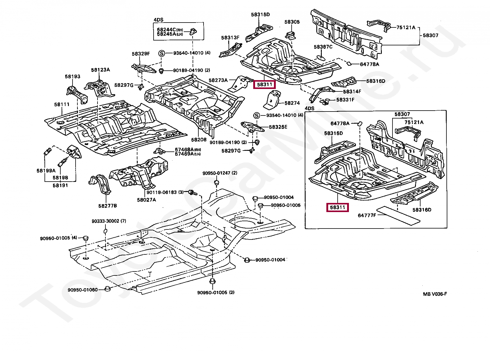 Оригинальный каталог запчастей тойота. 58307-33180 Toyota. 5831433060 Toyota часть панели пола. H45-10010 крышка. Корса задняя панель Тойота.